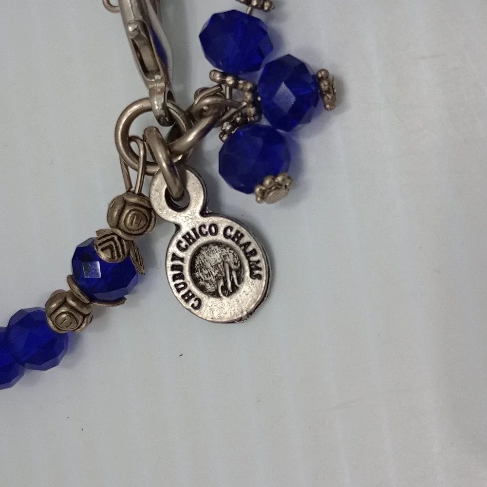 Chubby Chico's Charms Blue Beaded Charm B Bracelet‎ Silver Tone made USA